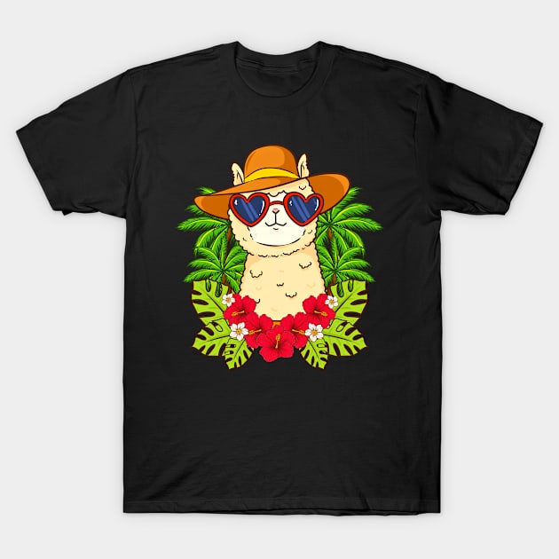 Cute Llama in Sunglasses and Sun Hat Gift For Llama Lover T-Shirt by SoCoolDesigns